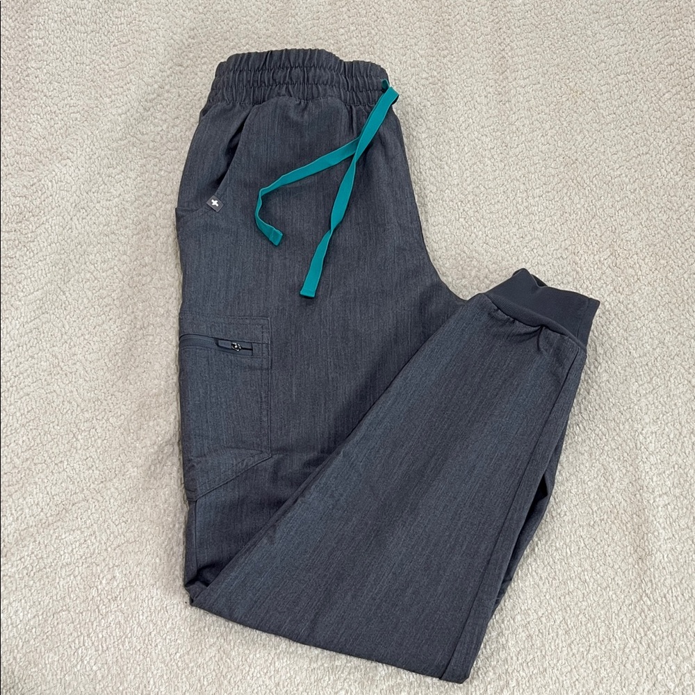 Figs Charcoal Joggers with Teal Drawstring
